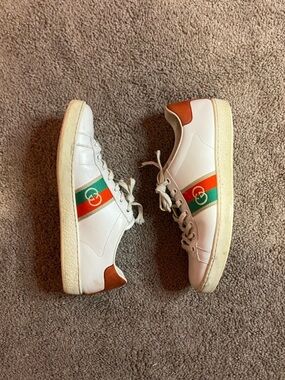 Gucci Ace White Leather Nubuck Shoes Trainers Sneakers size 7.5 Womens